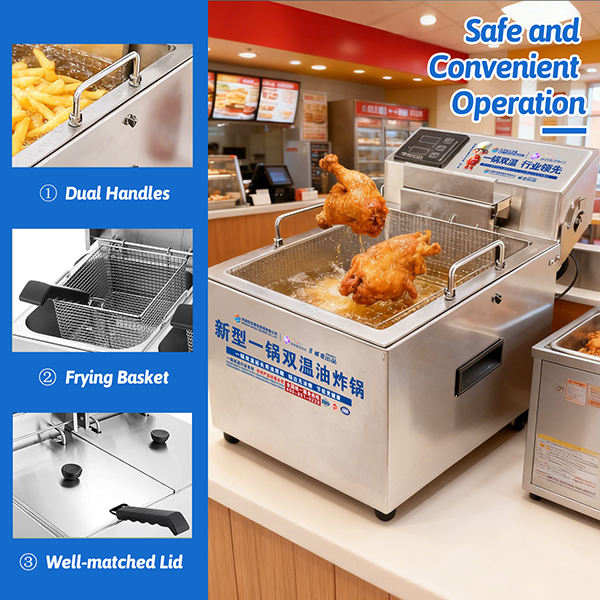25L Industrial Electric Deep Fryer, 304/201 Stainless Steel Countertop Frying Machine for Restaurant Potato Chips and Fried Chicken