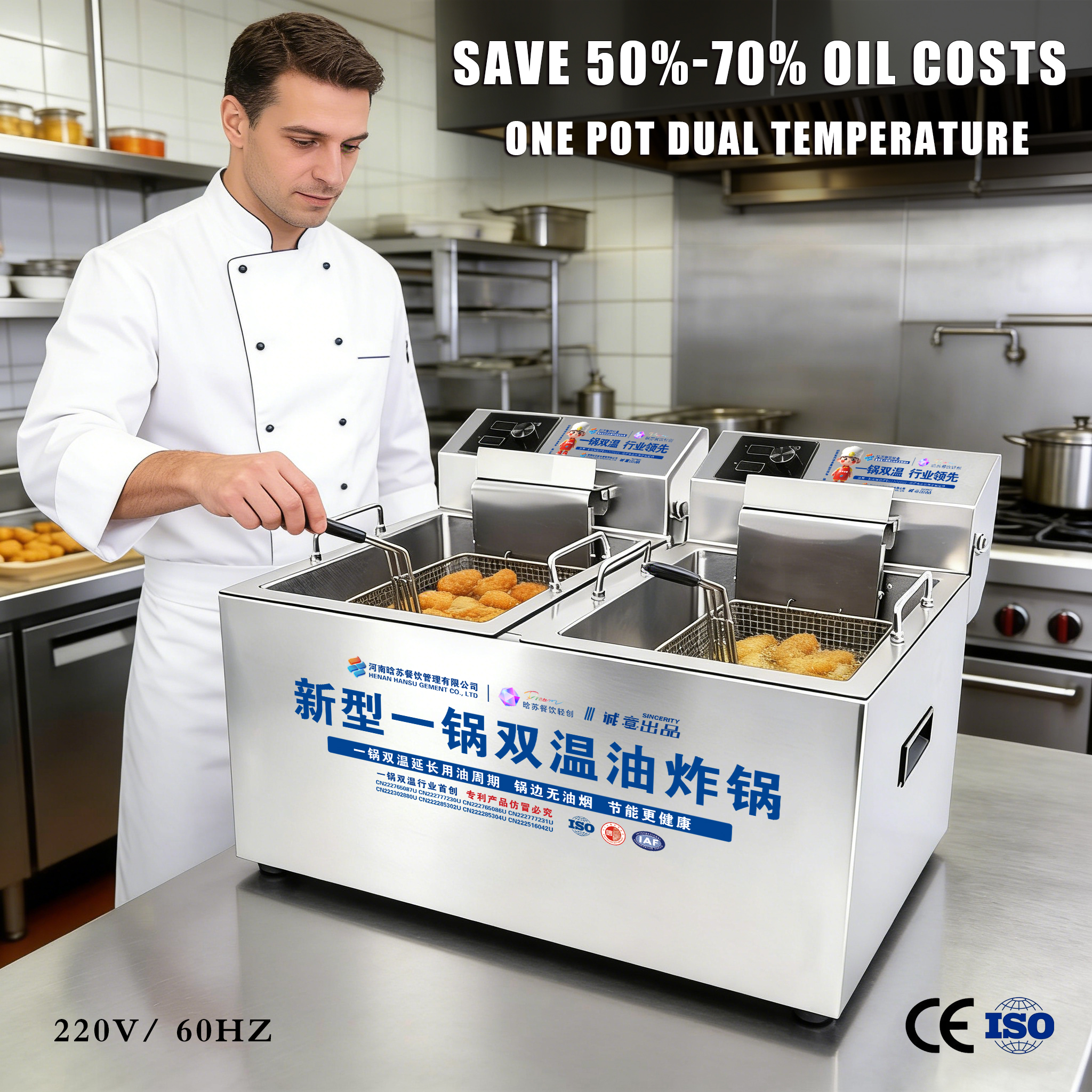 Hansu Potato Chips Frying Machine 24L Dual Tank Electric Deep Fryer with Adjustable Temperature for Commercial Home Snack Stall